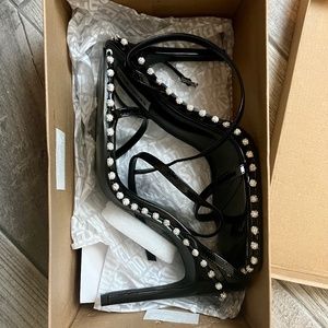 Rhinestone Embellished Square Toe Ankle Strap Dress Sandals